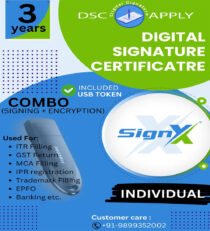 SignX Class 3 Combo DSC Individual Signing and Encryption For 3 Years With Token