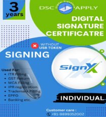 SignX Class 3 Individual Signing DSC For 3 Years without Token